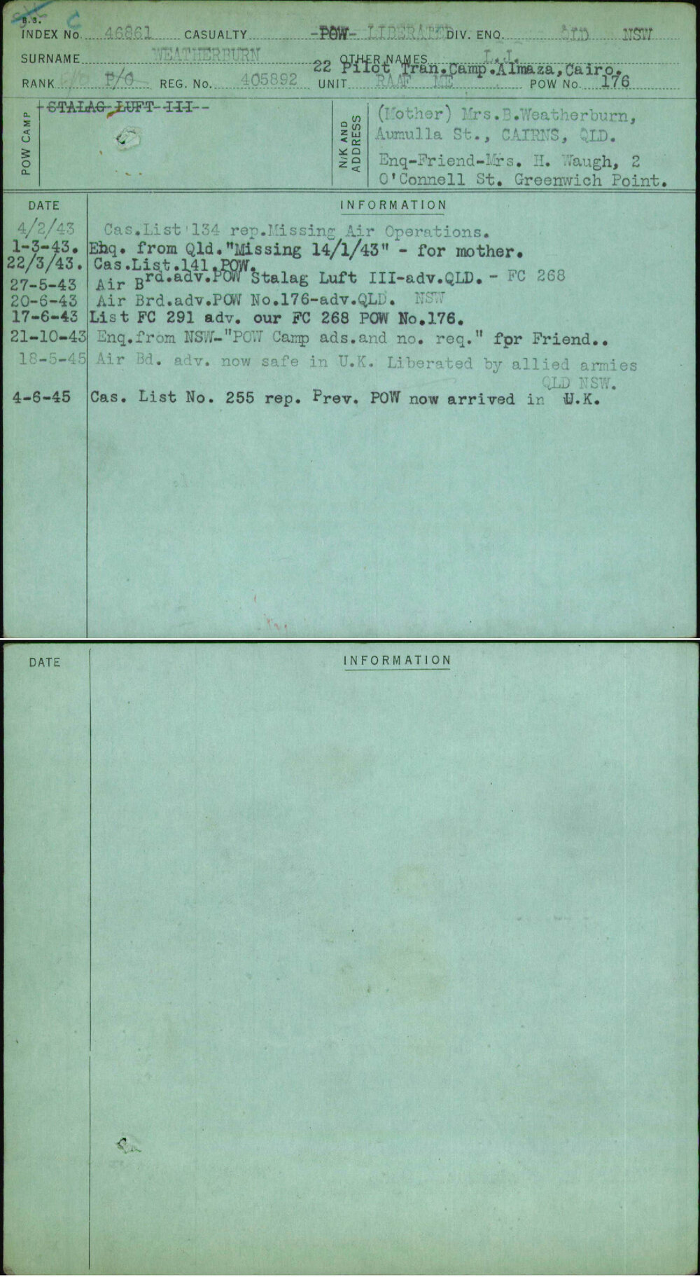 Weatherburn, L J, 405892