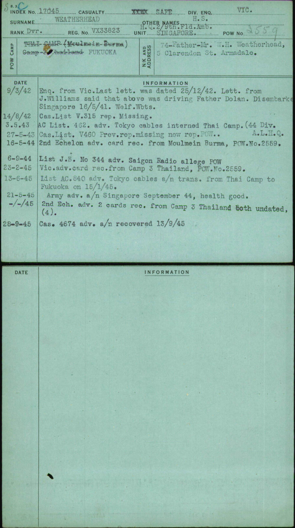 Weatherhead, H S, VX33823