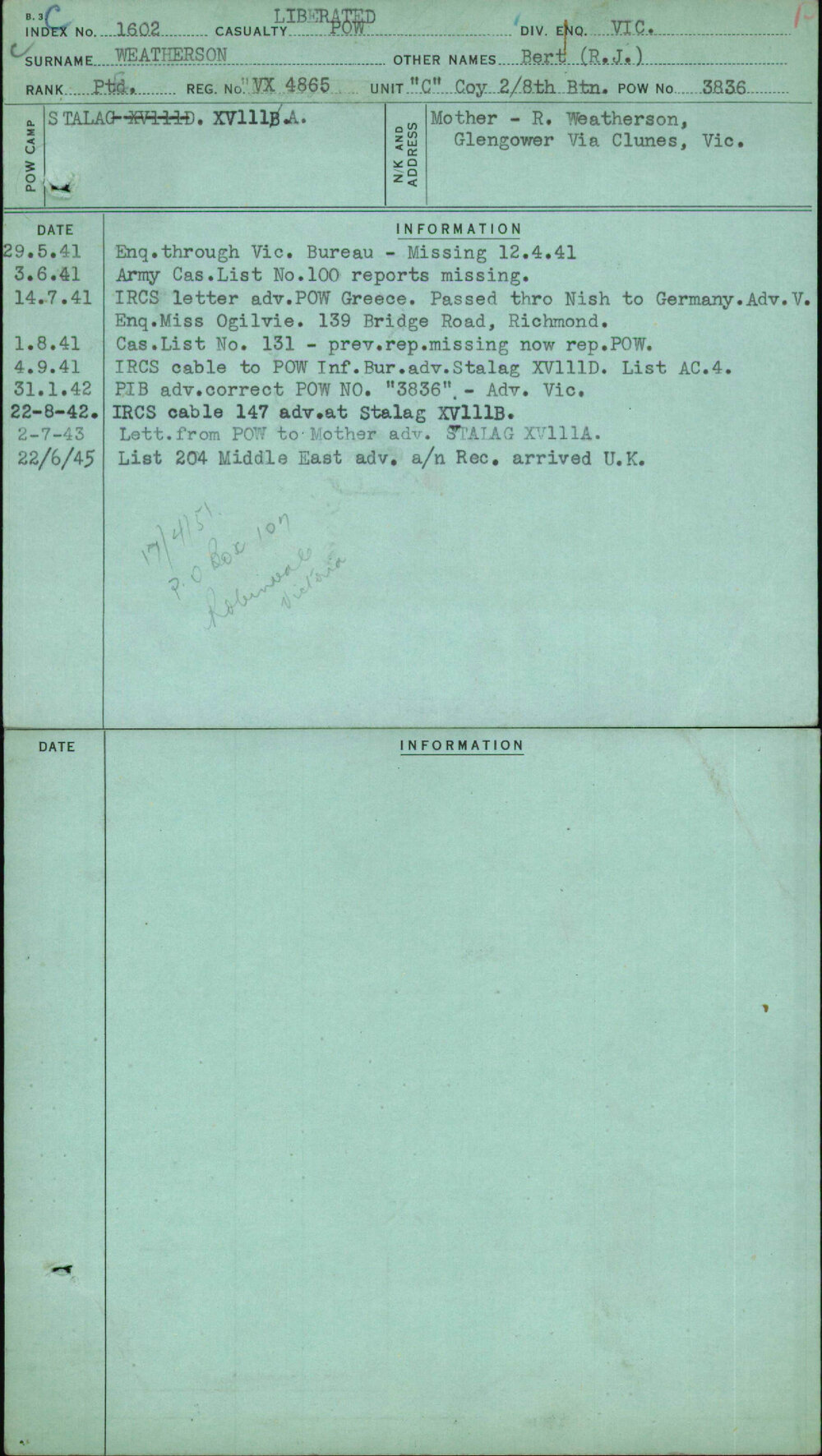 Weatherson, Bert (R J), VX4865