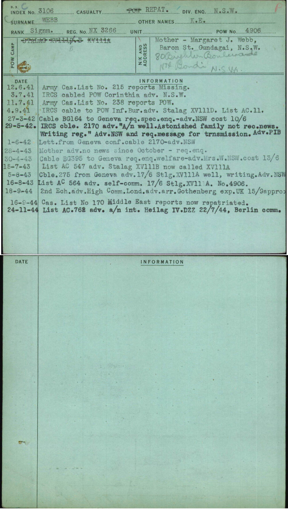 Webb, K E, NX3266