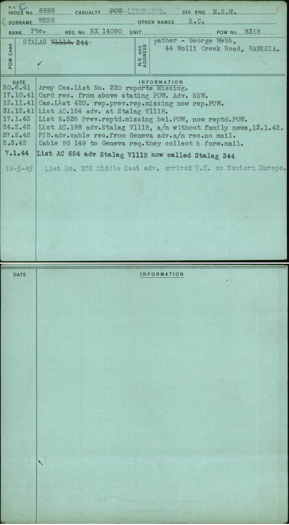 Webb, K C, NX14090