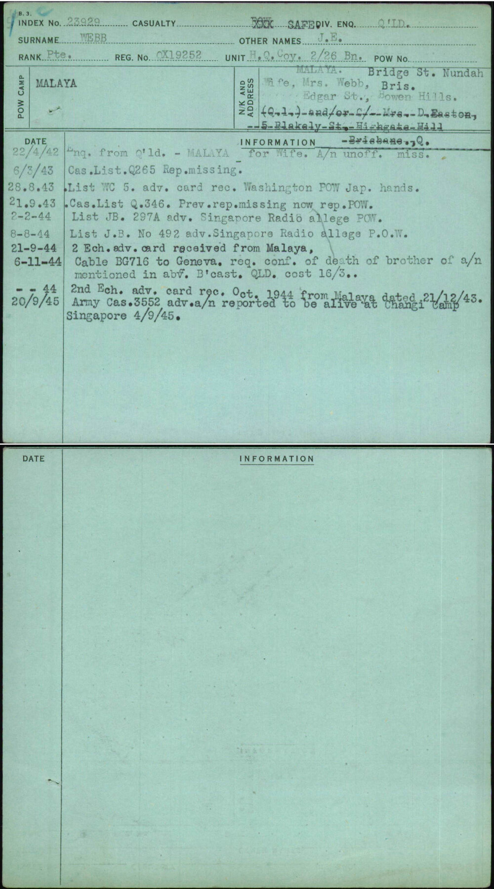Webb, J E, QX19252