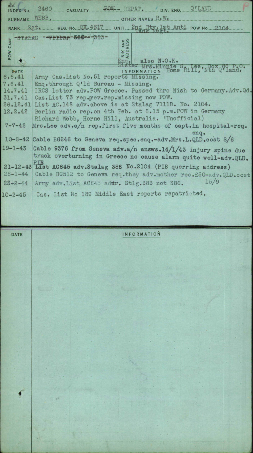 Webb, R W, QX4617