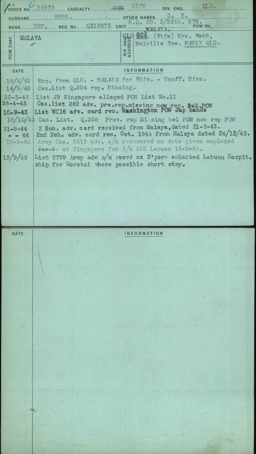 Webb, G E, QX13973