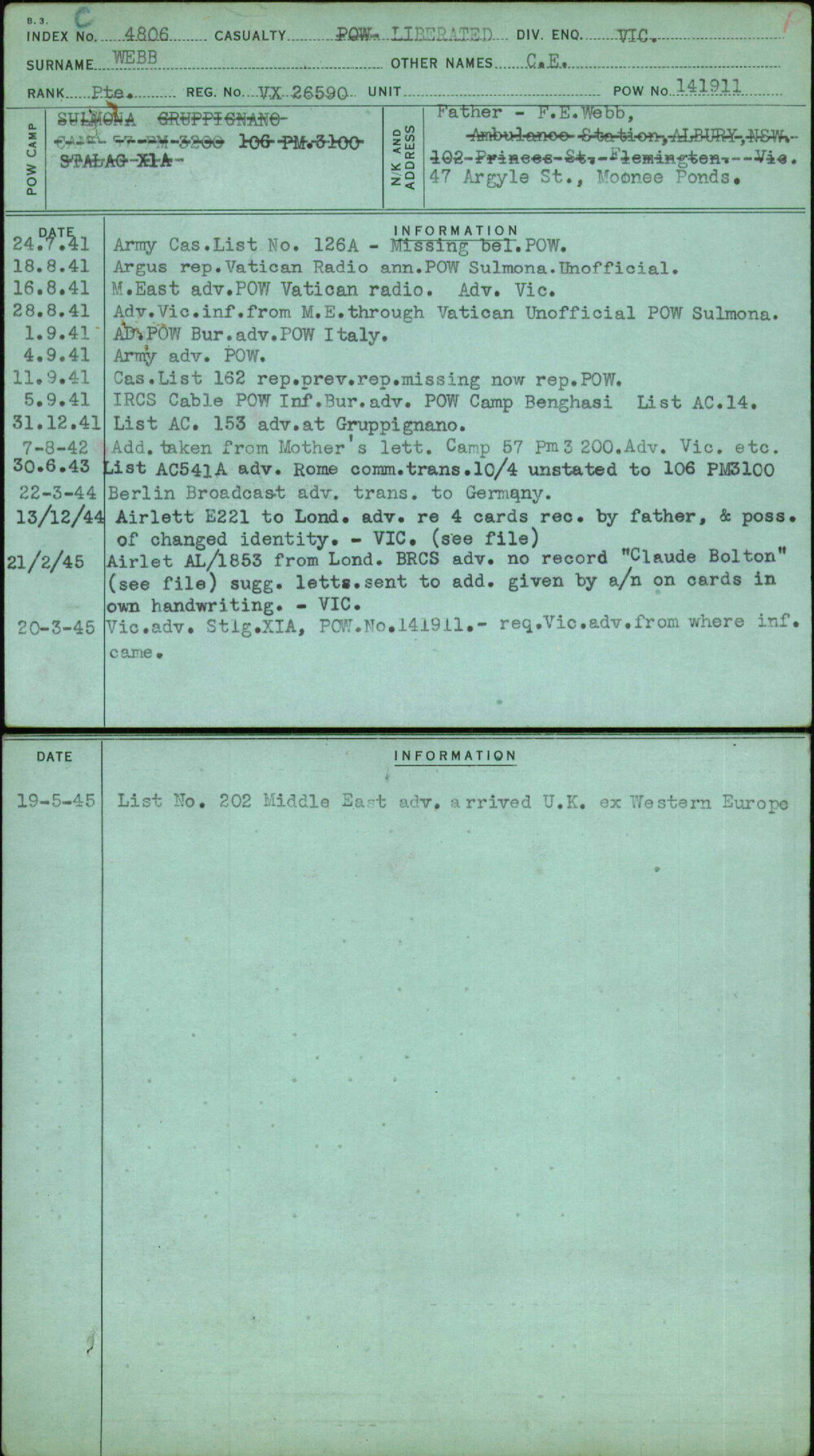 Webb, C E, VX26590