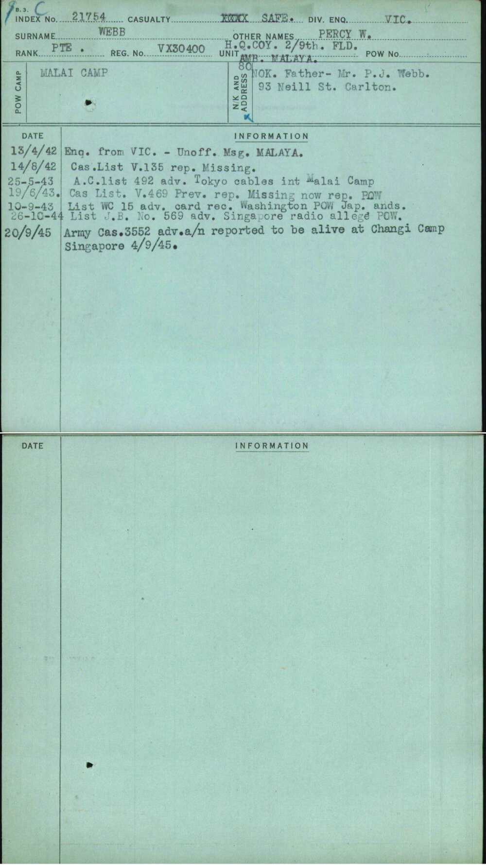 Webb, Percy W, VX30400