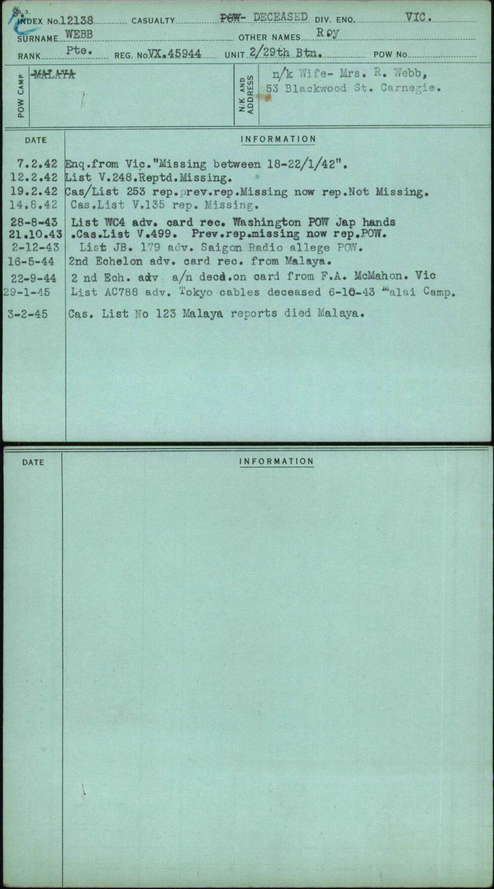 Webb, Roy, VX45944