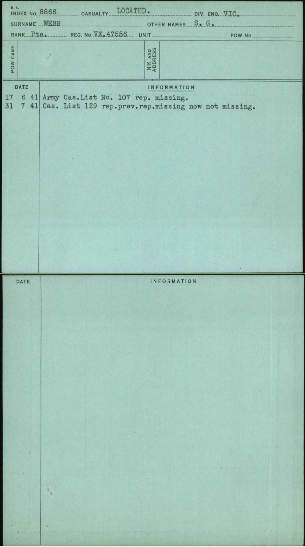 Webb, S G, VX47556
