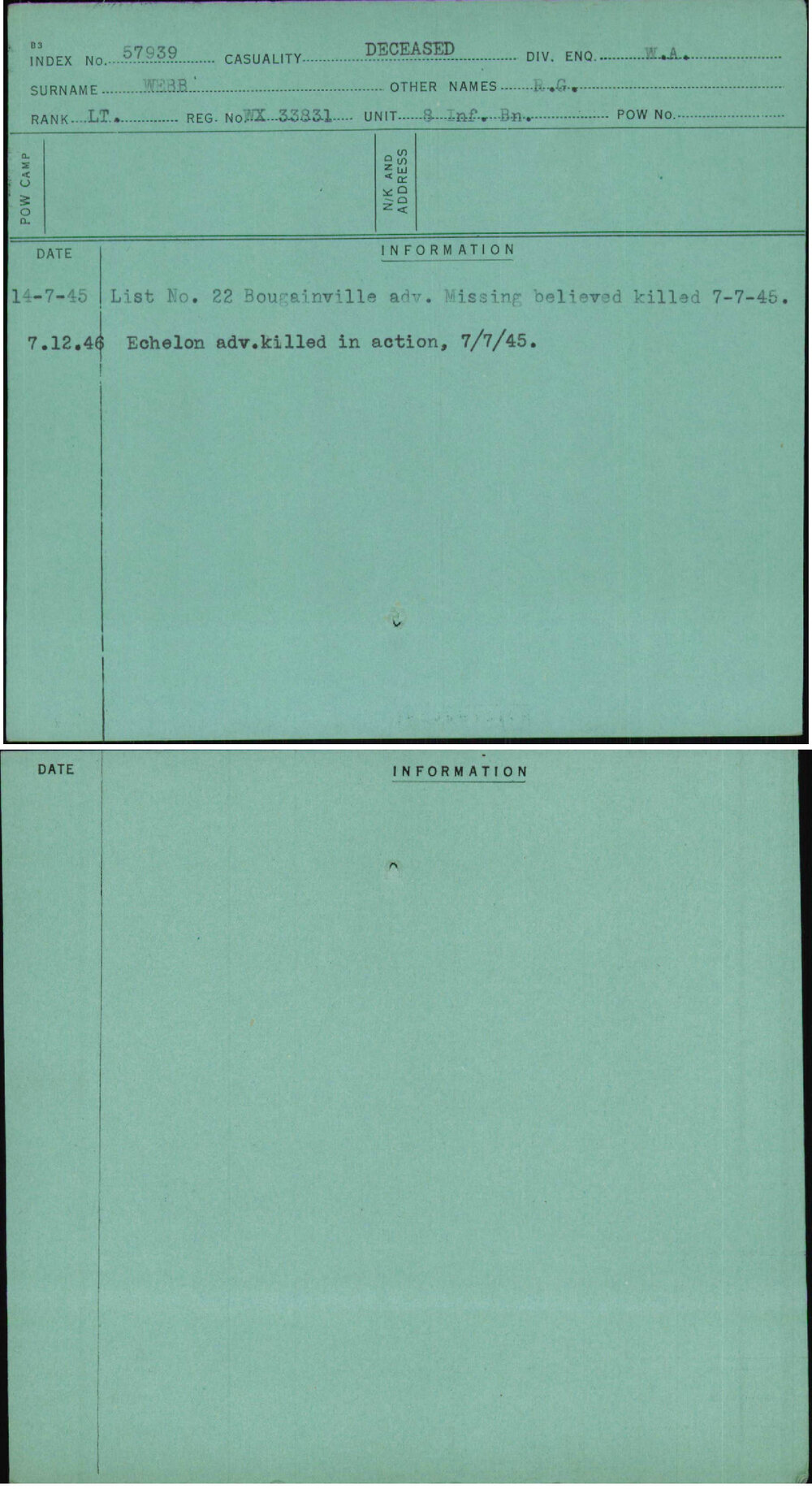 Webb, R G, WX33831