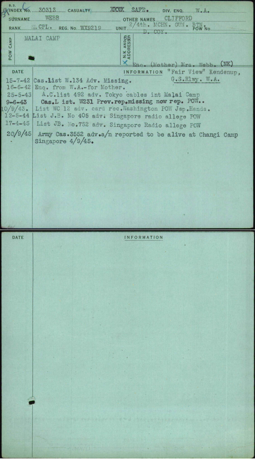 Webb, Clifford, WX9219