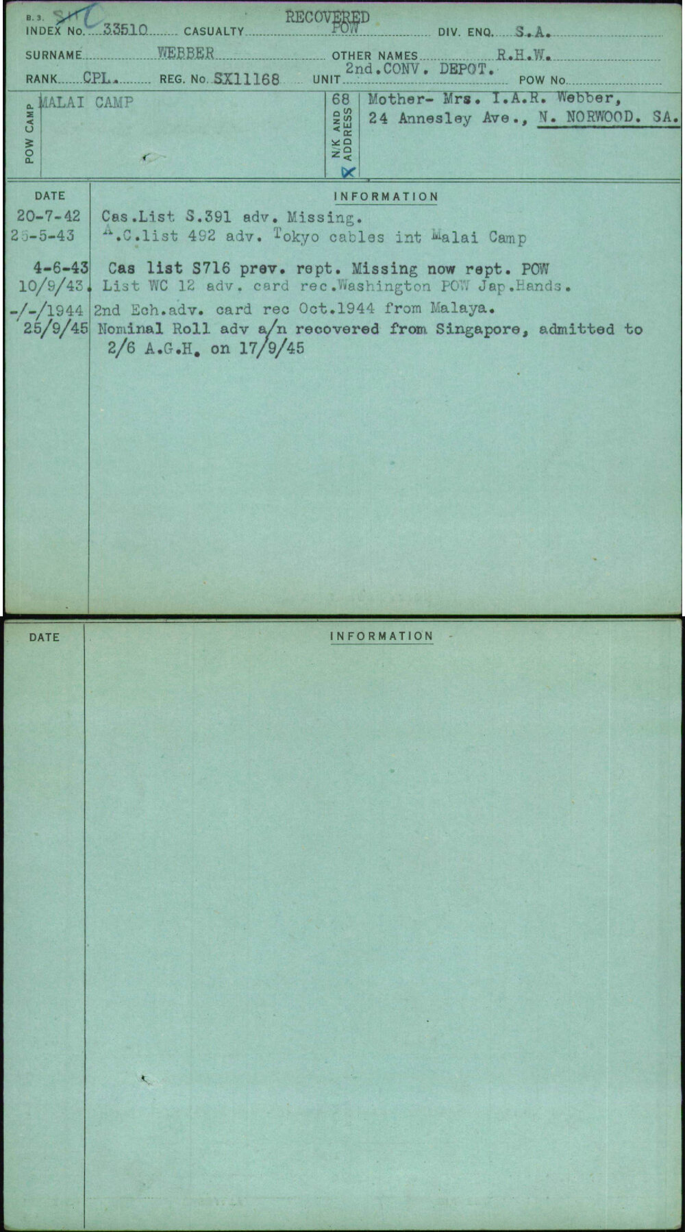 Webber, R H W, SX11168