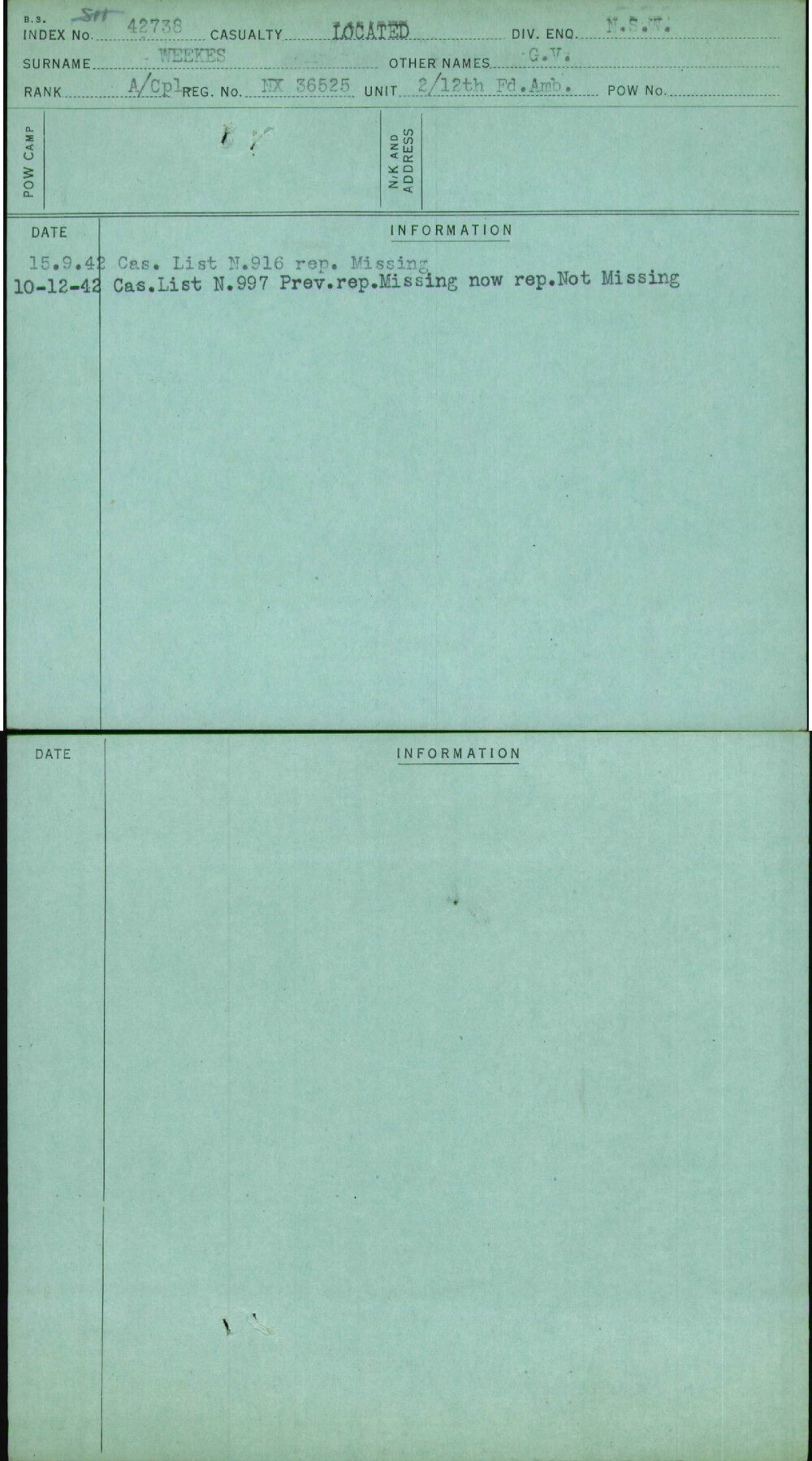 Weekes, G V, NX36525