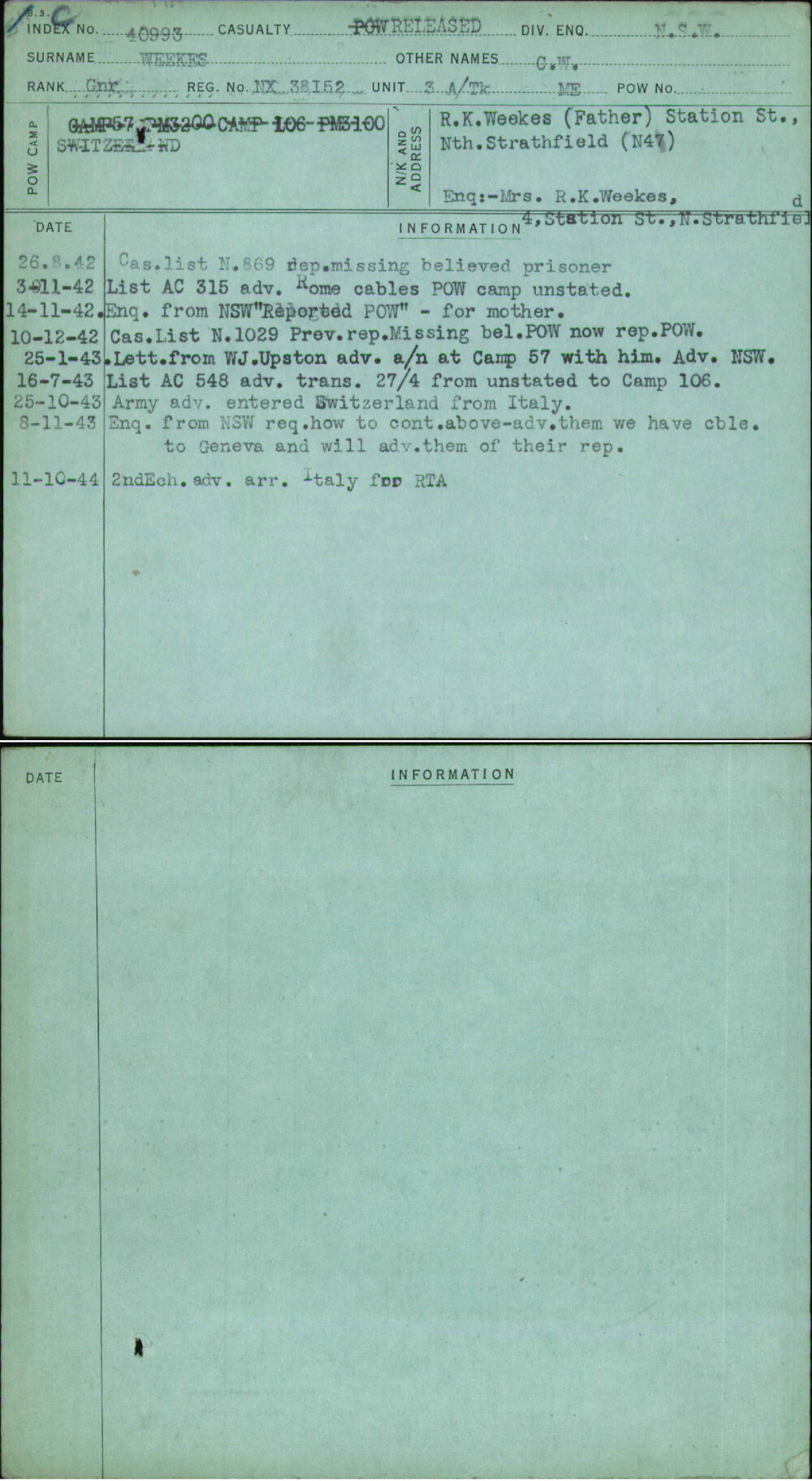 Weekes, C W, NX38152