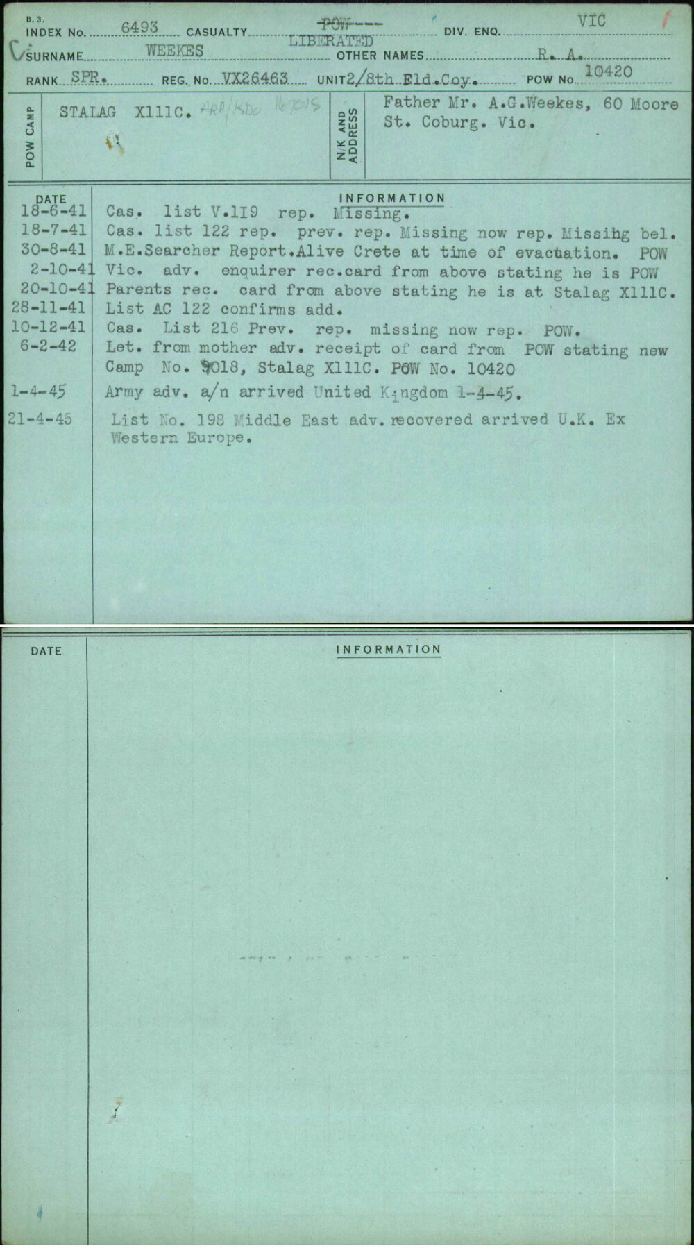 Weekes, R A, VX26463