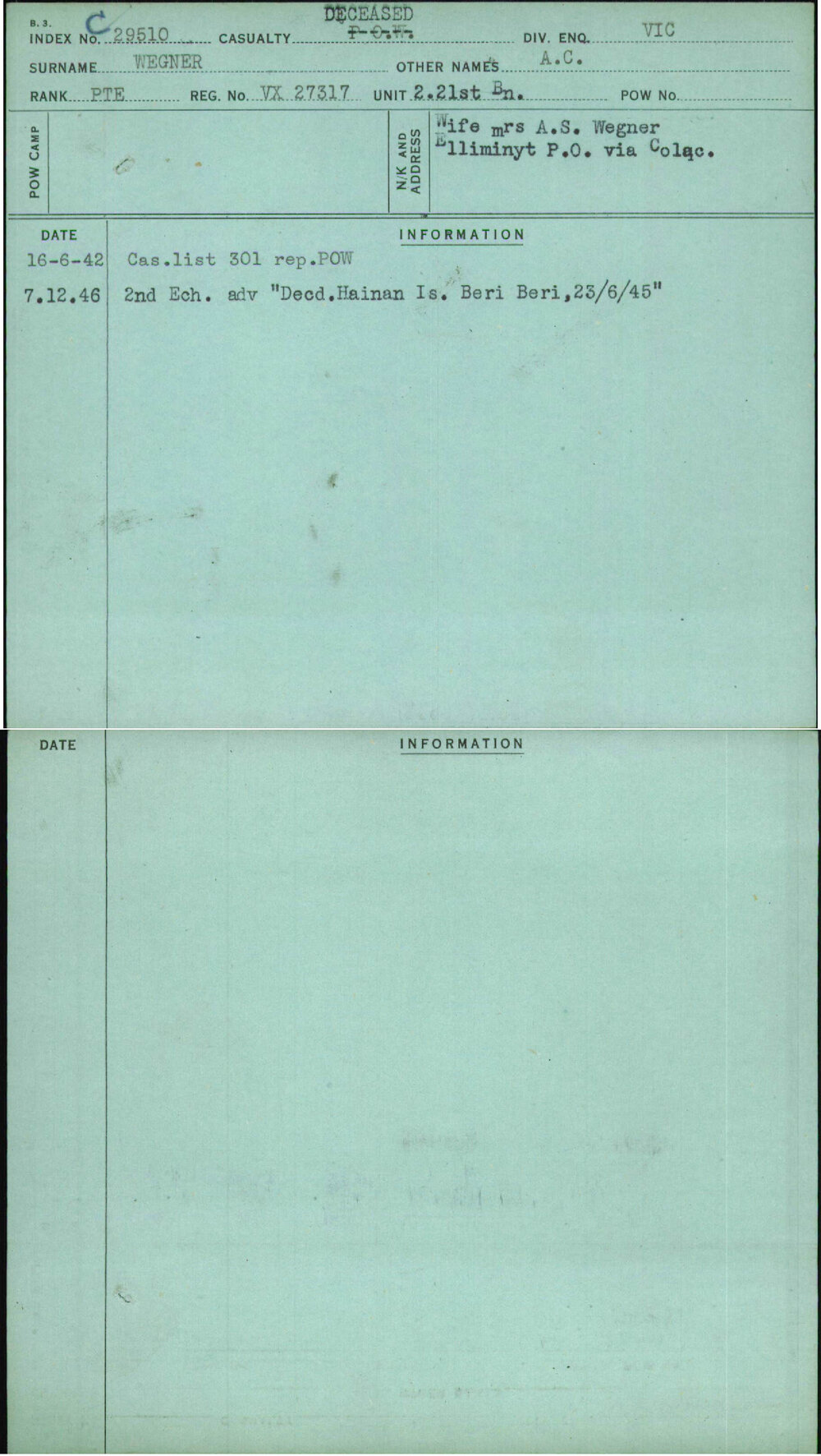 Wegner, A C, VX27317