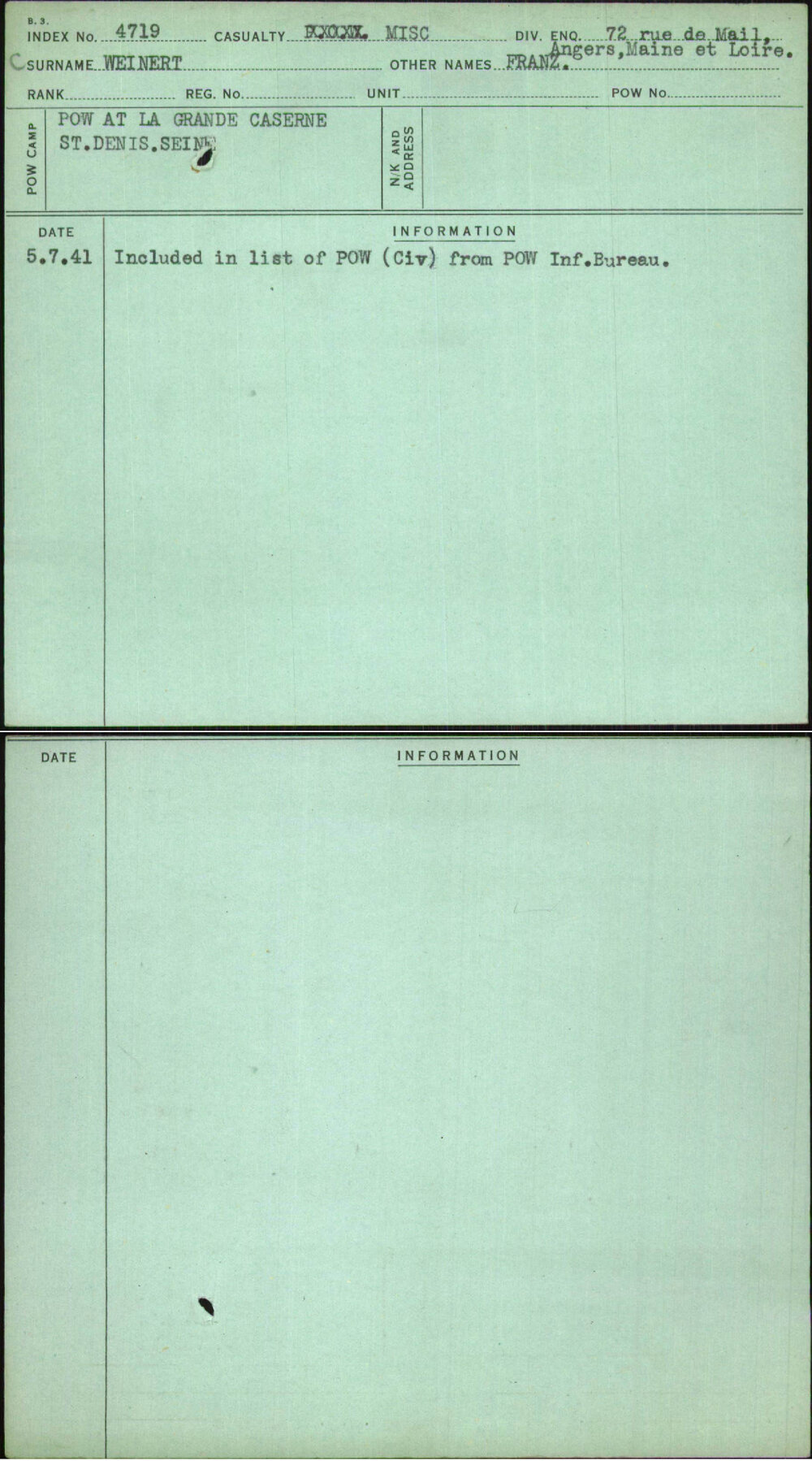 Weinert, Franz, [No Service Number]
