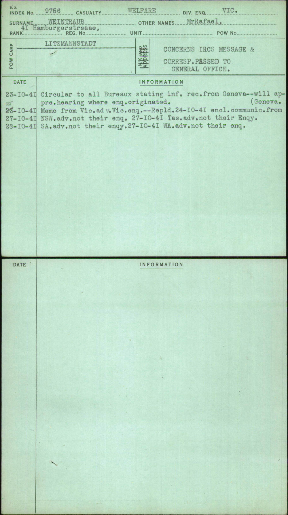 Weintraub, Mr Rafael, [No Service Number]