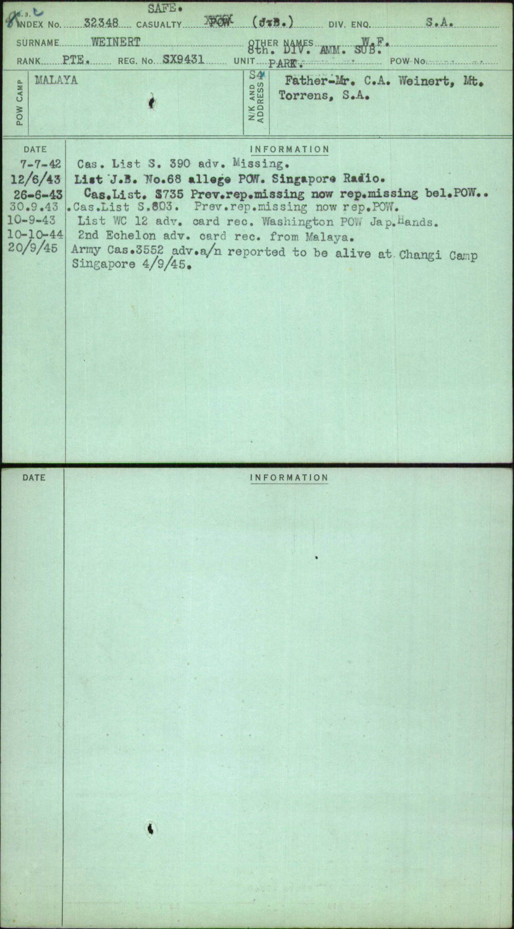 Weinert, W F, SX9431