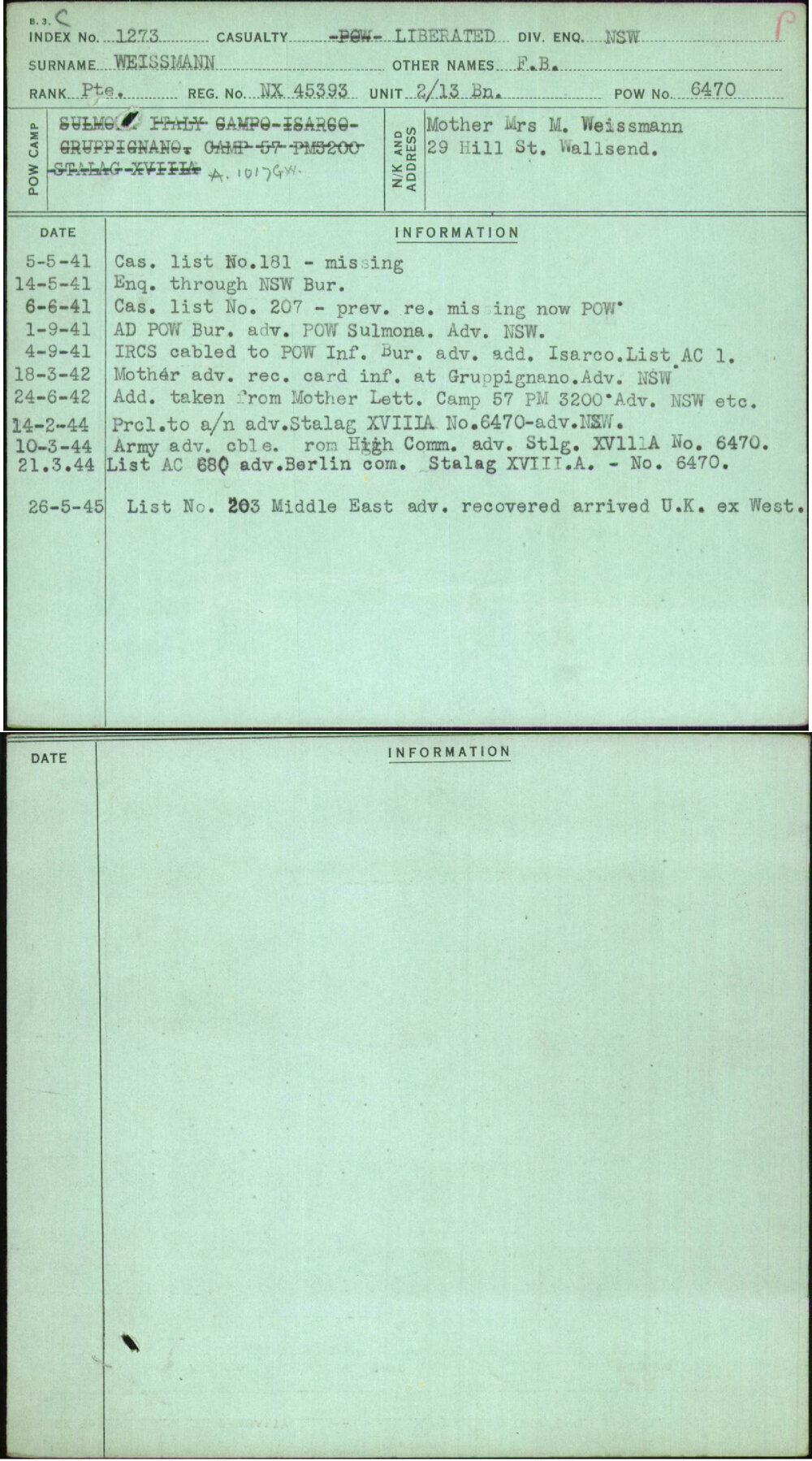 Weissmann, F B, NX45393