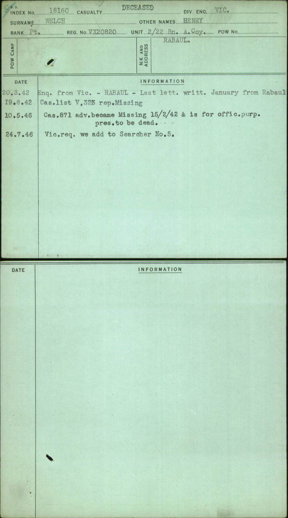 Welch, Henry, VX20820