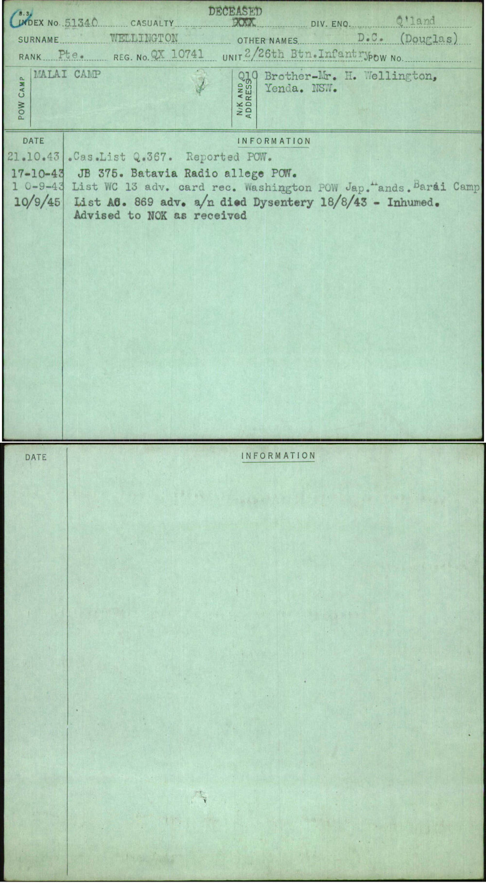 Wellington, D C (Douglas), QX10741