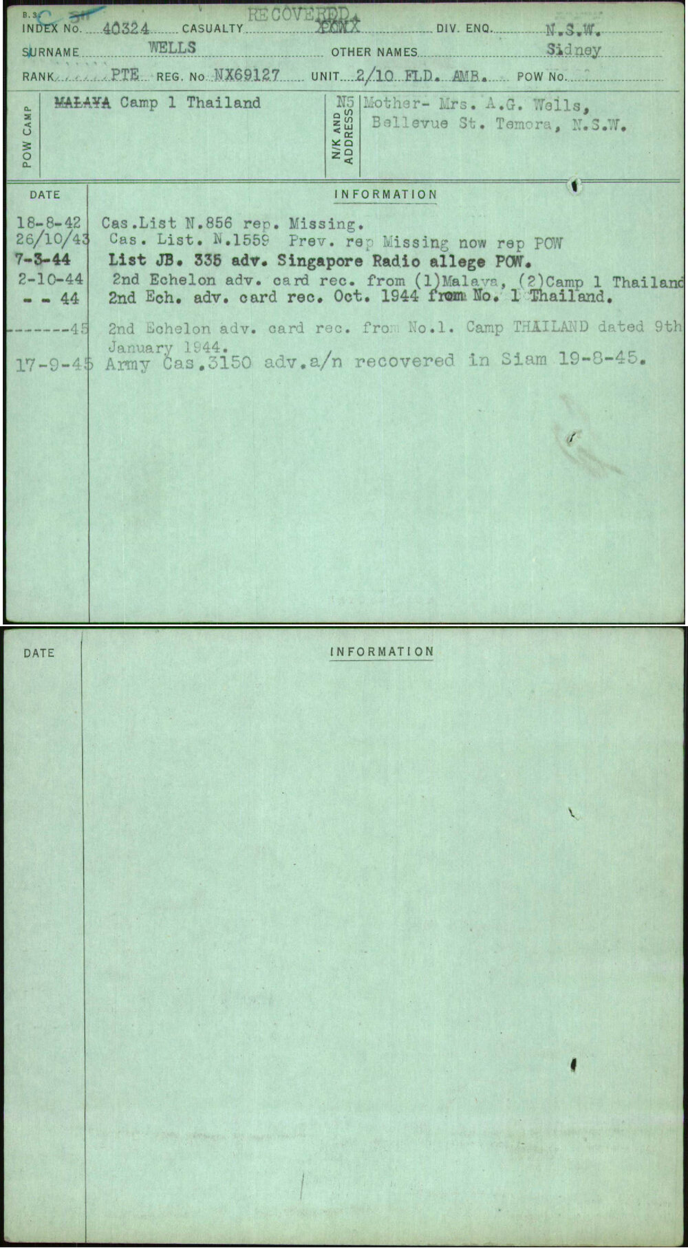 Wells, Sidney, NX69127