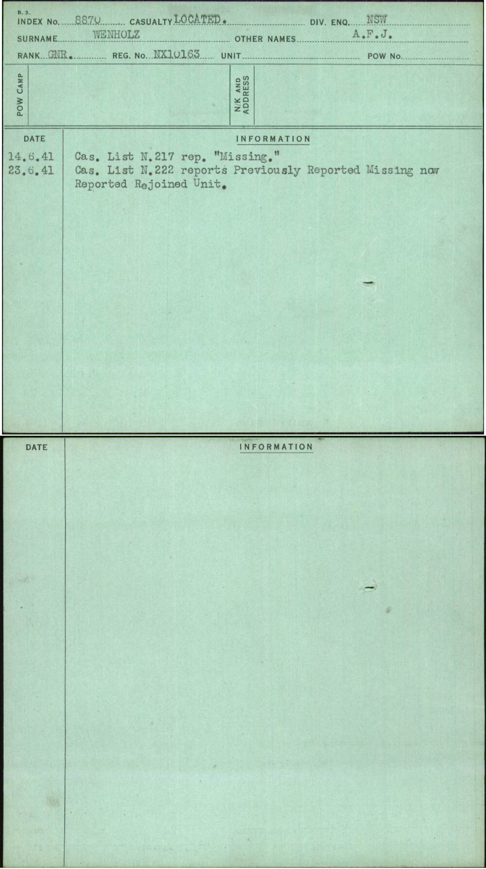 Wenholz, A F J, NX10163