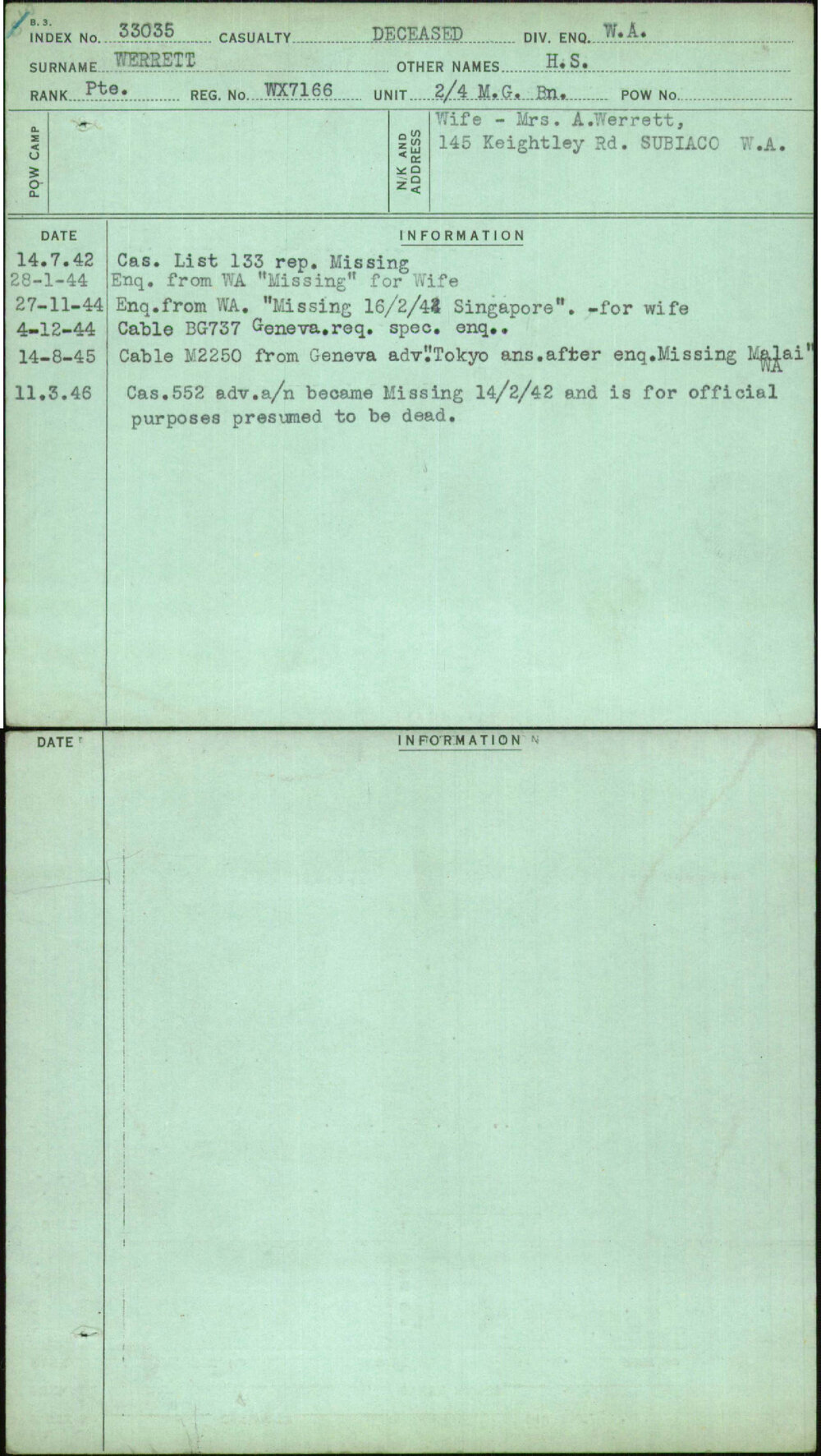 Werrett, H S, WX7166