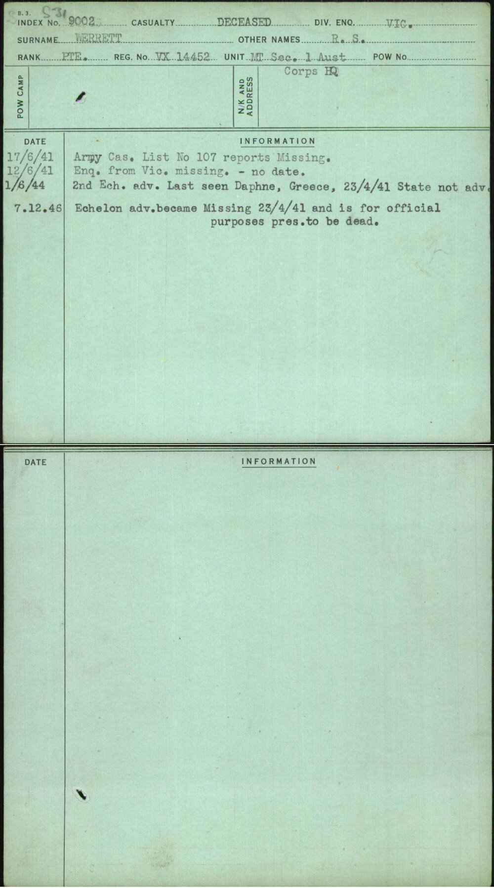 Werrett, R S, VX14452