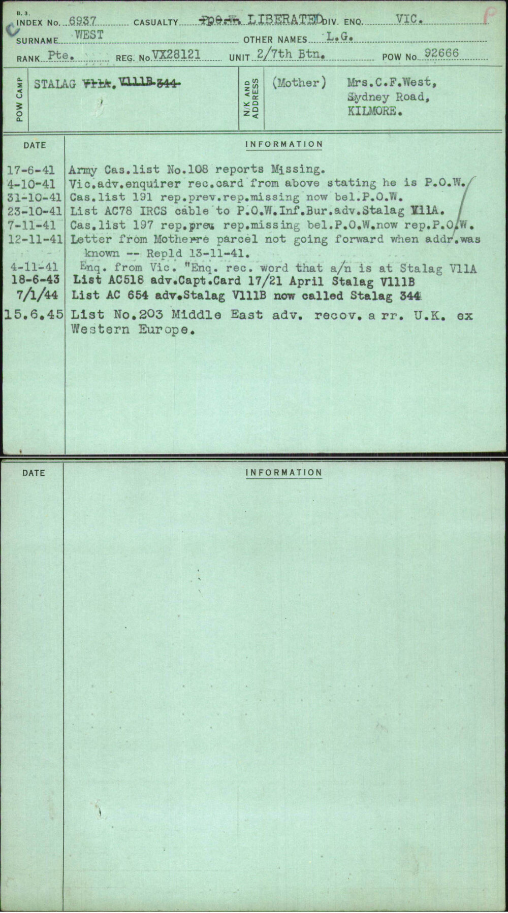 West, L G, VX28121
