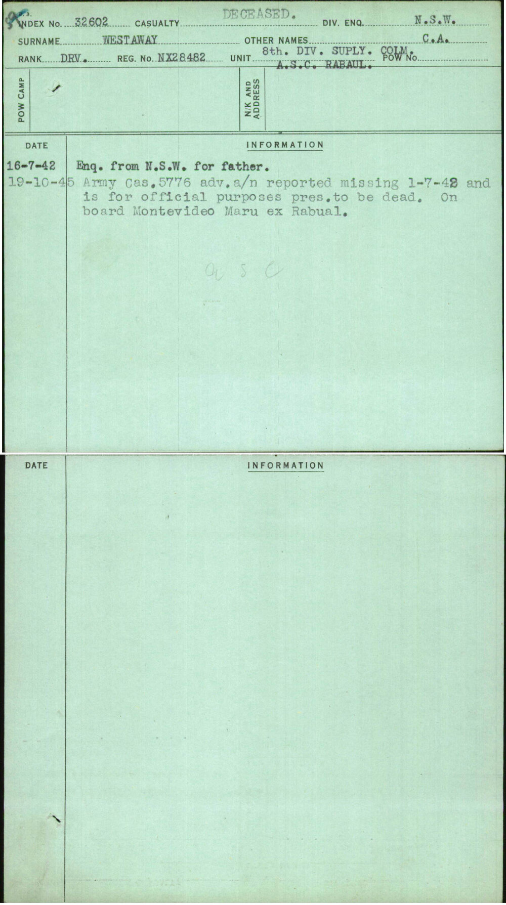 Westaway, C A, NX28482