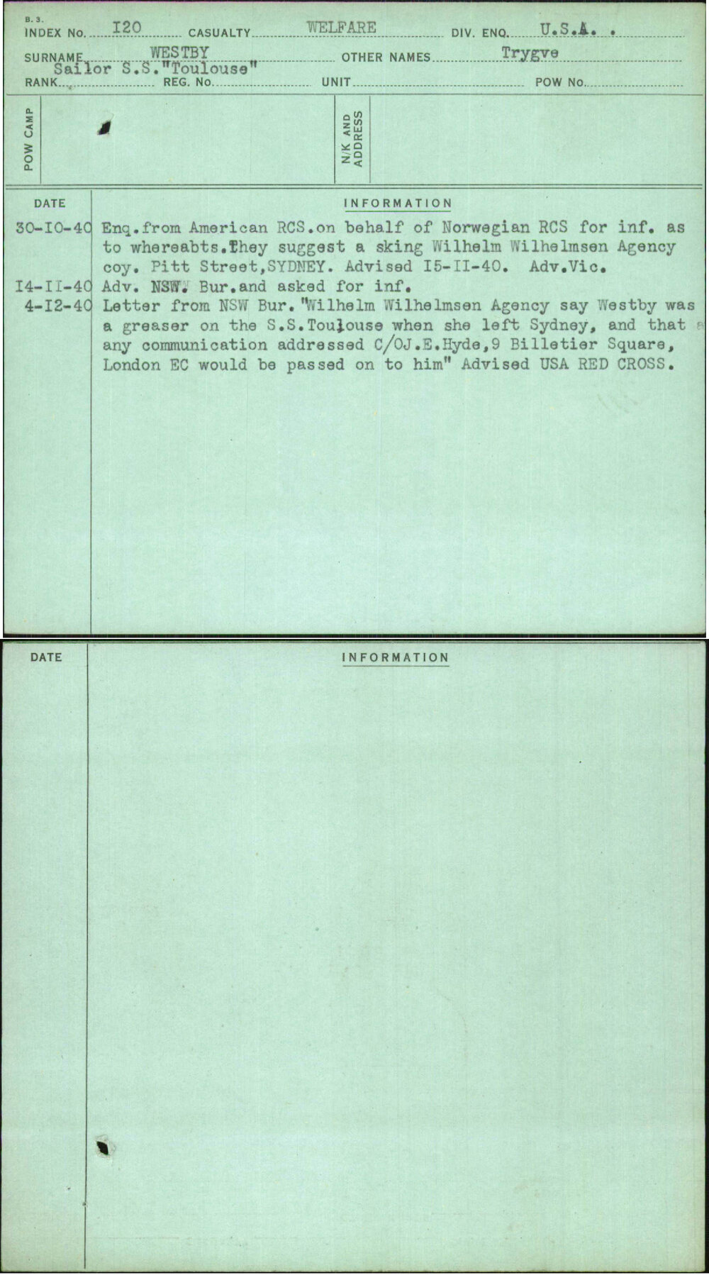 Westby, Trygve, [No Service Number]