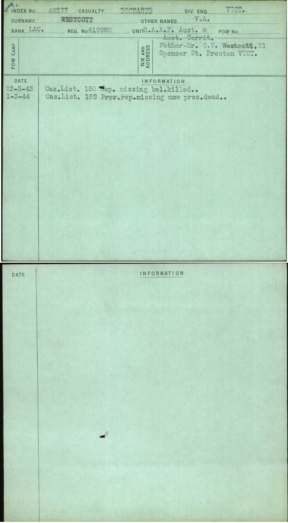 Westcott, V A, 419980