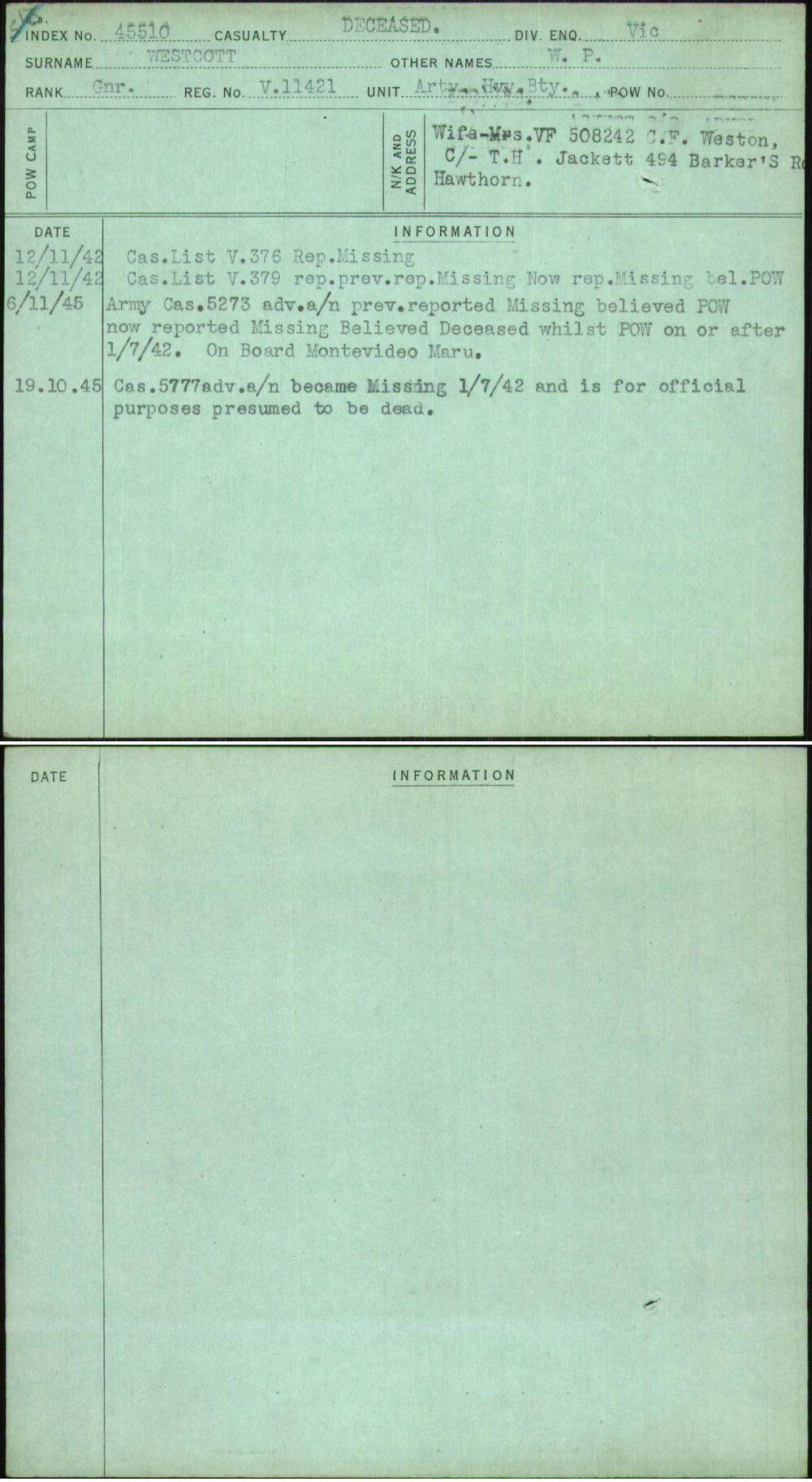 Westcott, W P, V11421