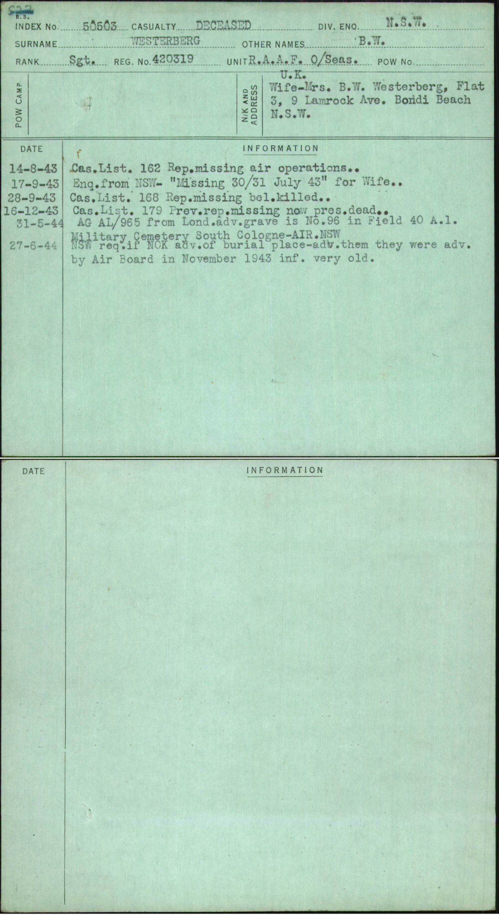 Westerberg, B W, 420319