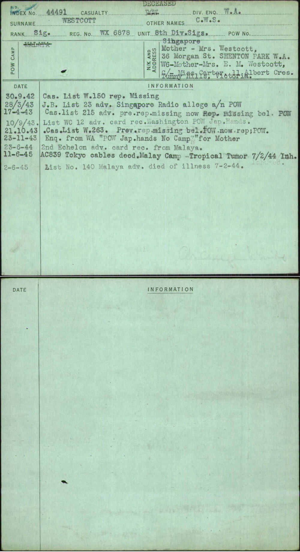 Westcott, C W S, WX6878