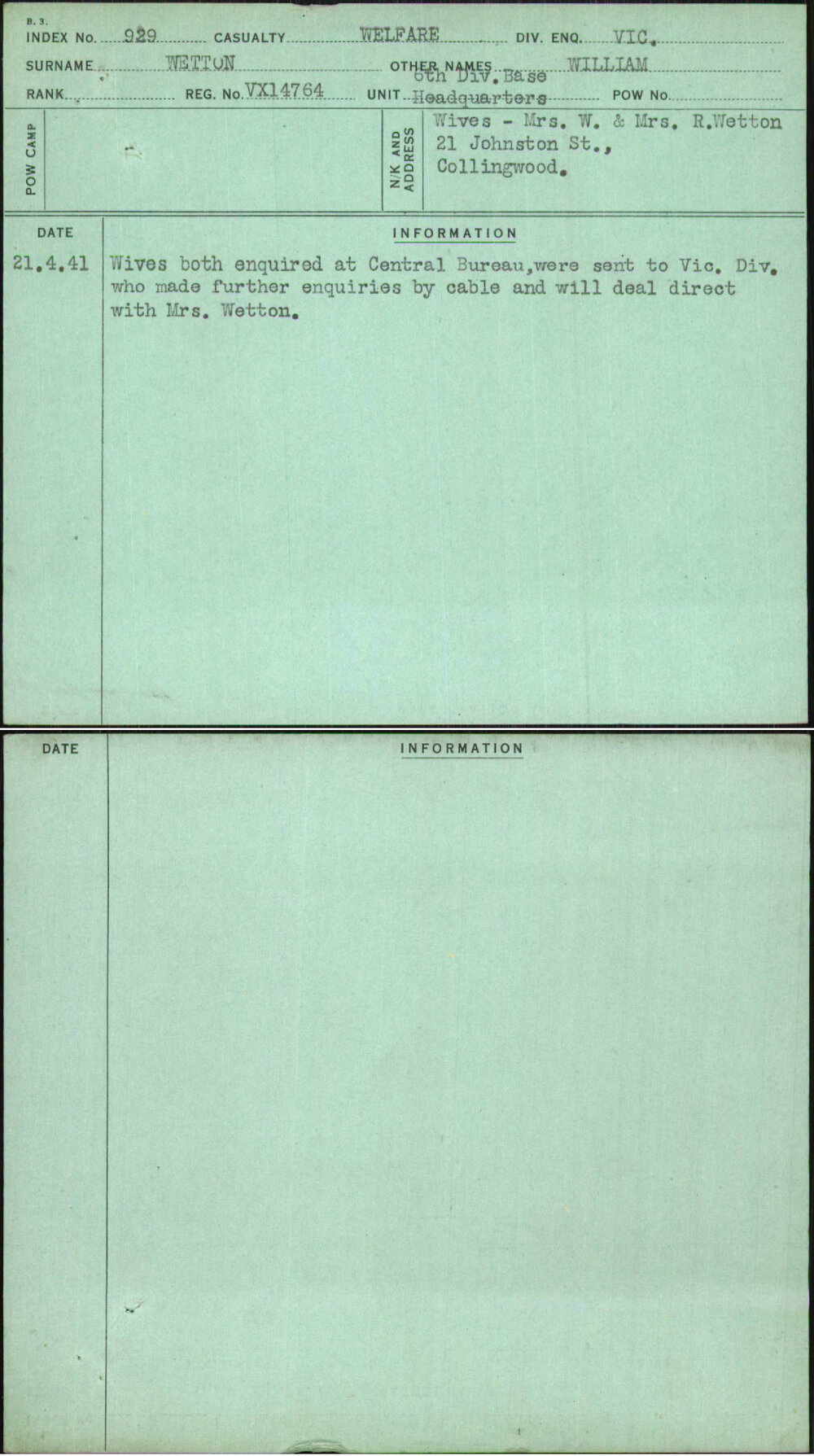 Wetton, William, VX14764