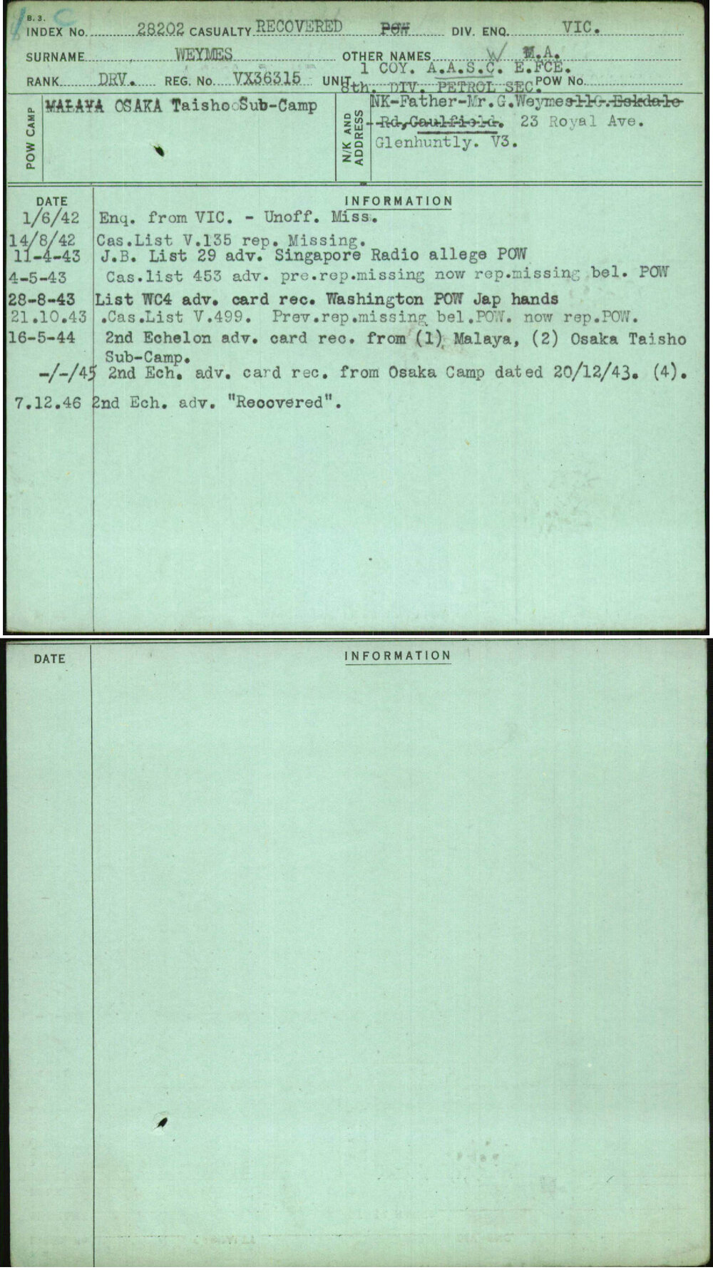 Weymes, W A, VX36315