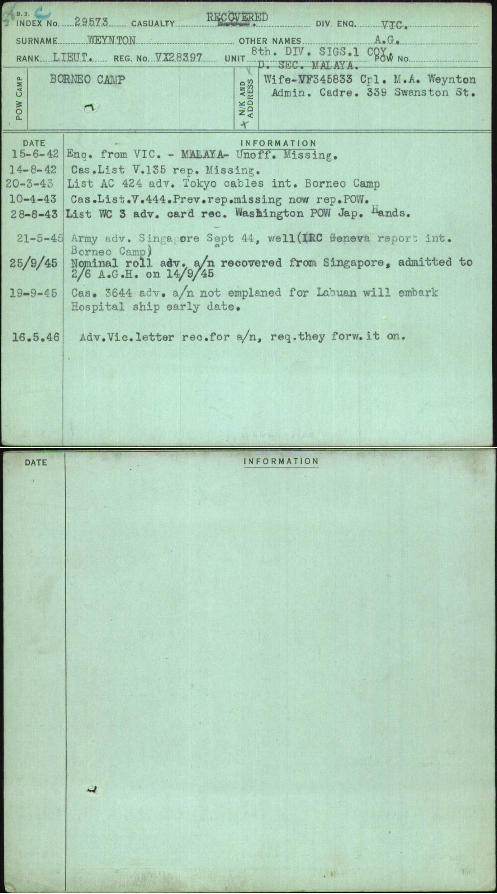 Weynton, A G, VX28397