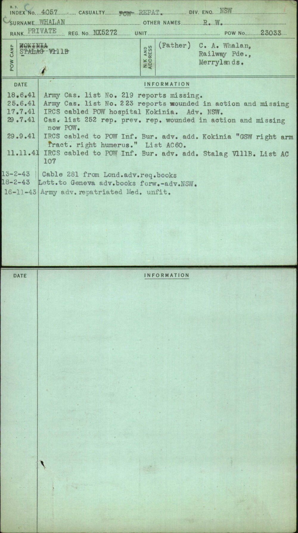 Whalan, R W, NX5272