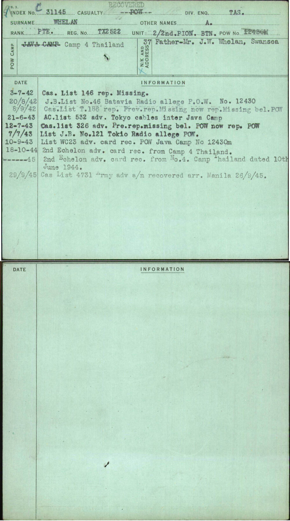 Whelan, A, TX2522