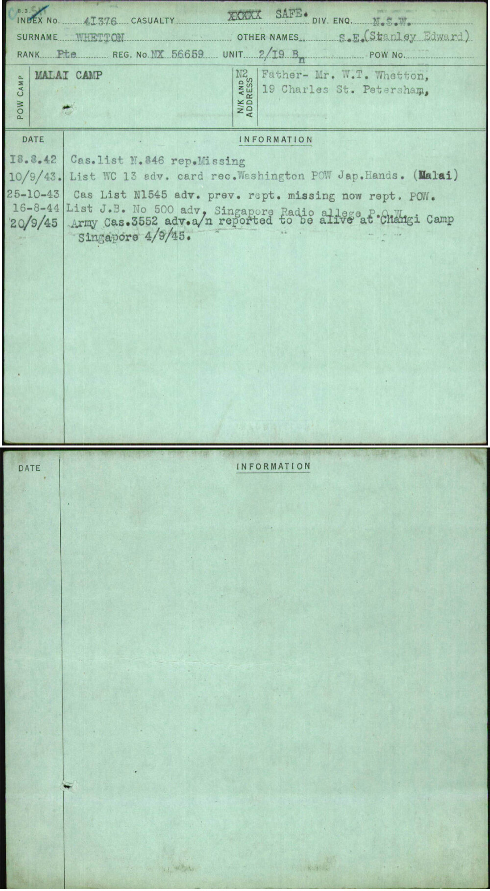 Whetton, S E (Stanley Edward), NX56659