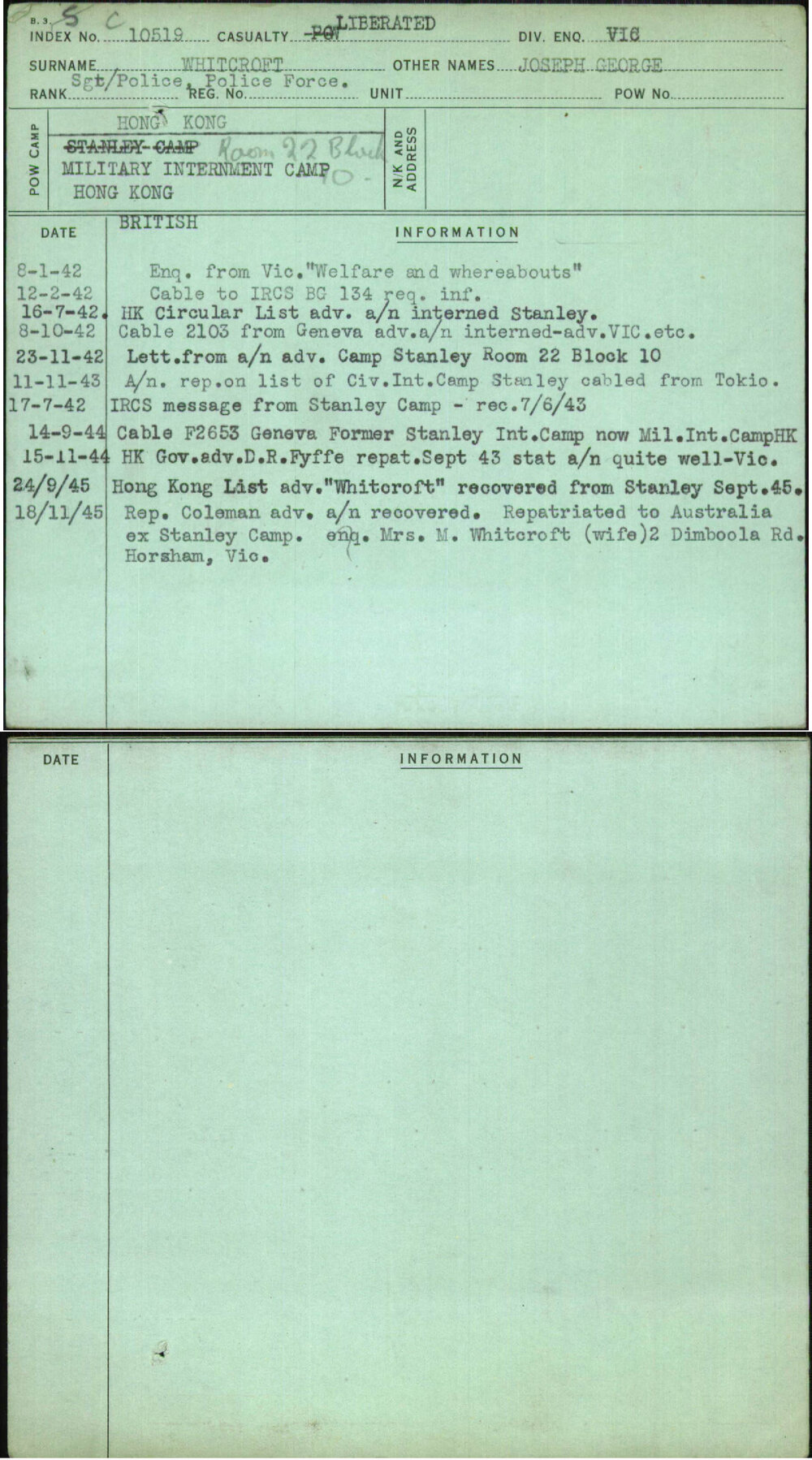 Whitcroft, Joseph George, [No Service Number]