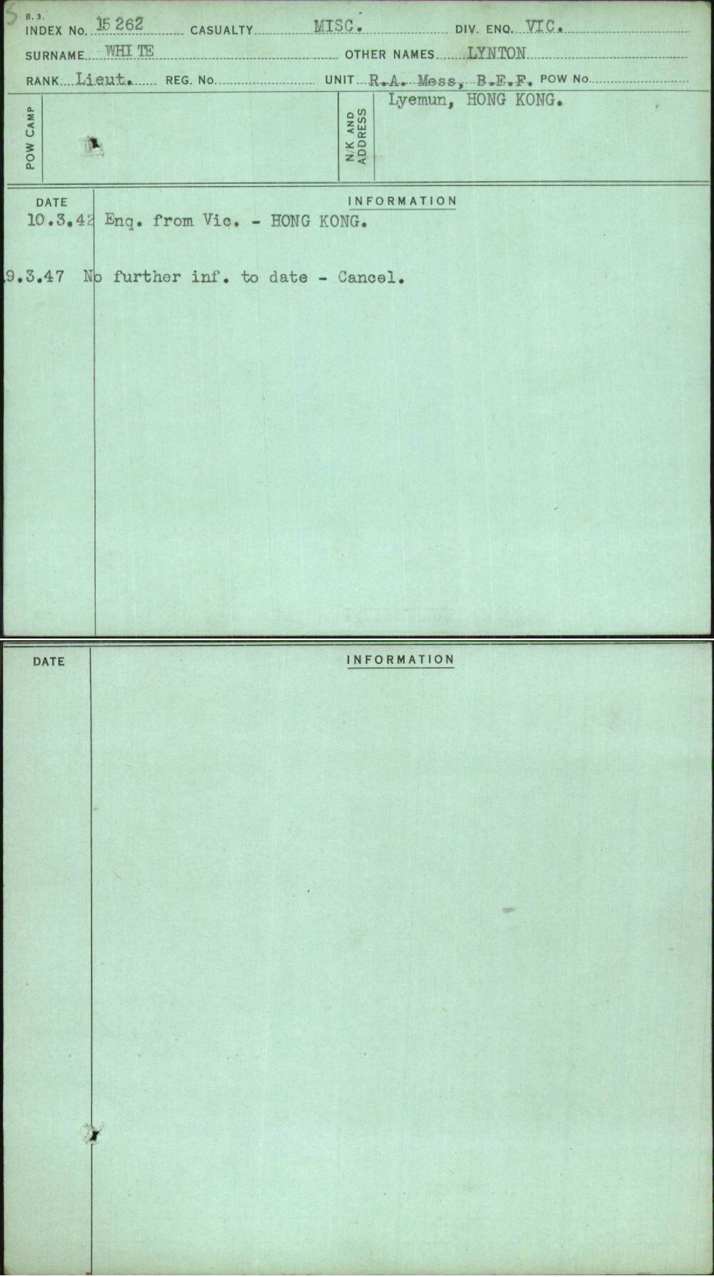 White, Lynton, [No Service Number]