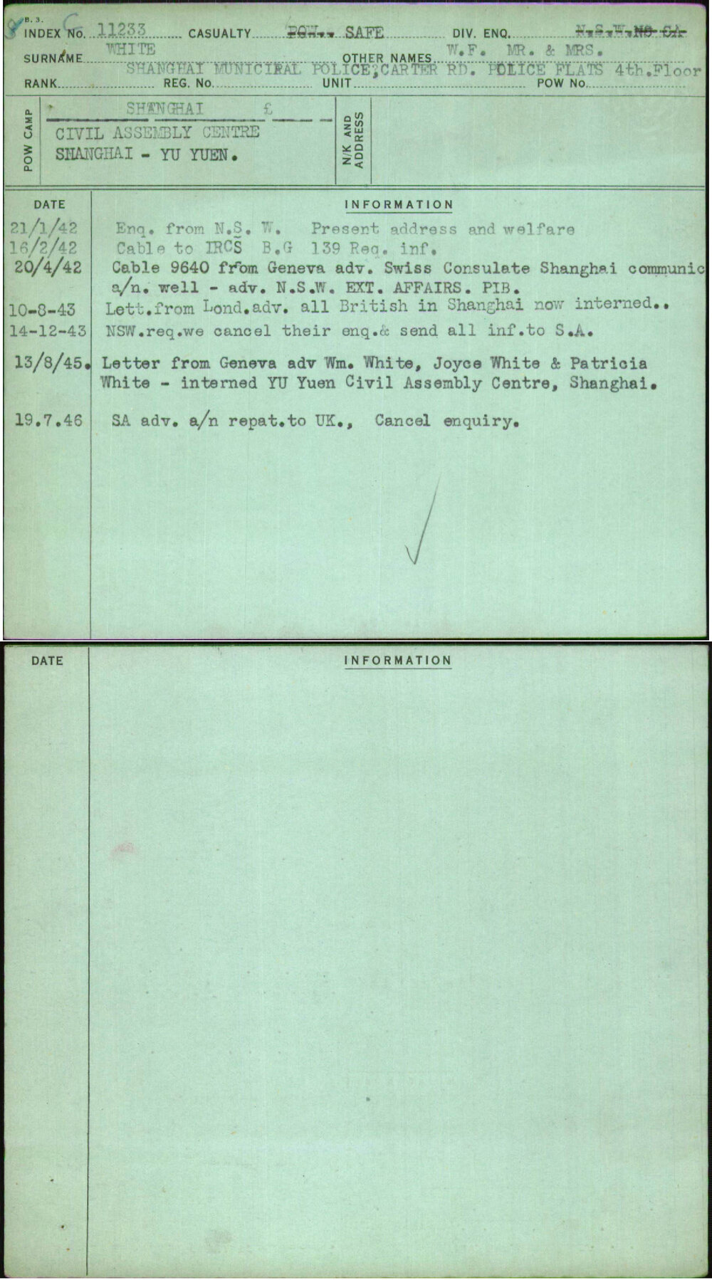 White, W F Mr &amp; Mrs, [No Service Number]