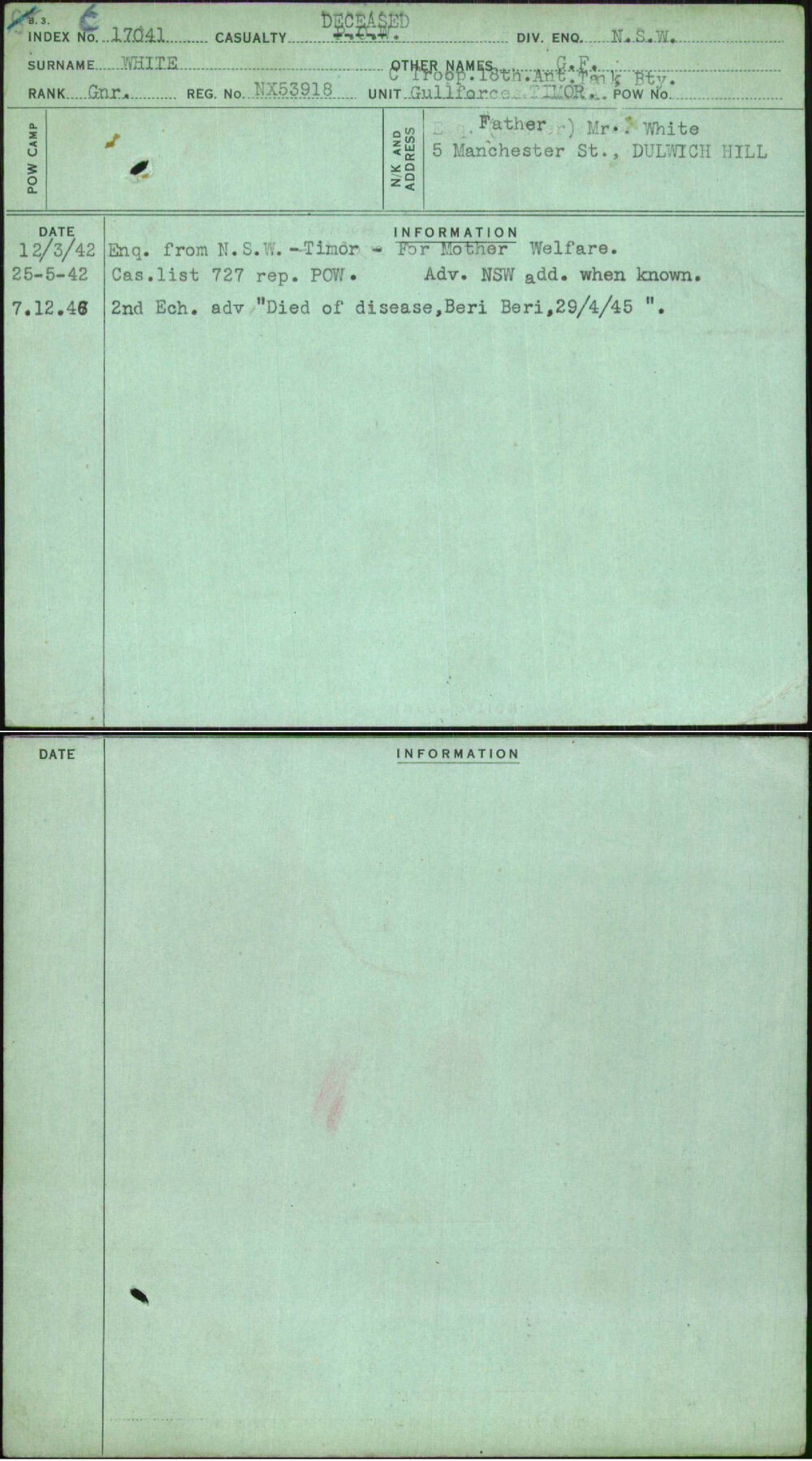 White, G F, NX53918