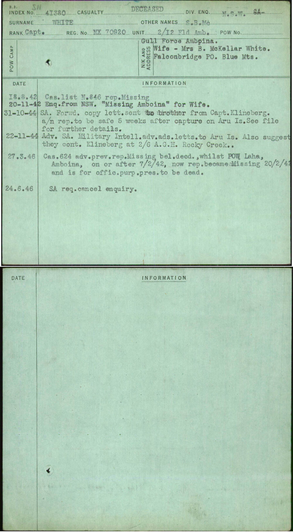 White, S B Mc, NX70920