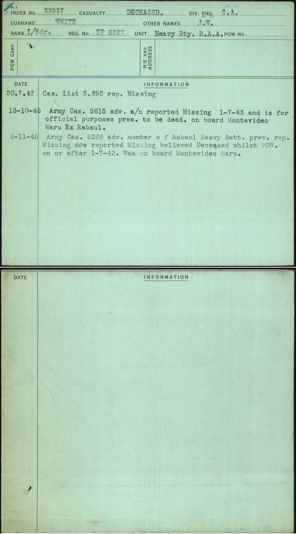 White, J W, Sp6527