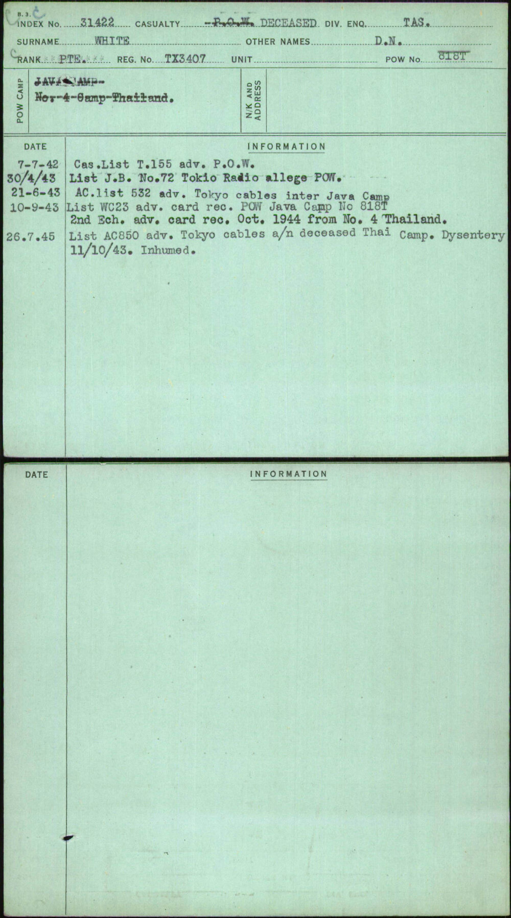 White, D N, TX3407