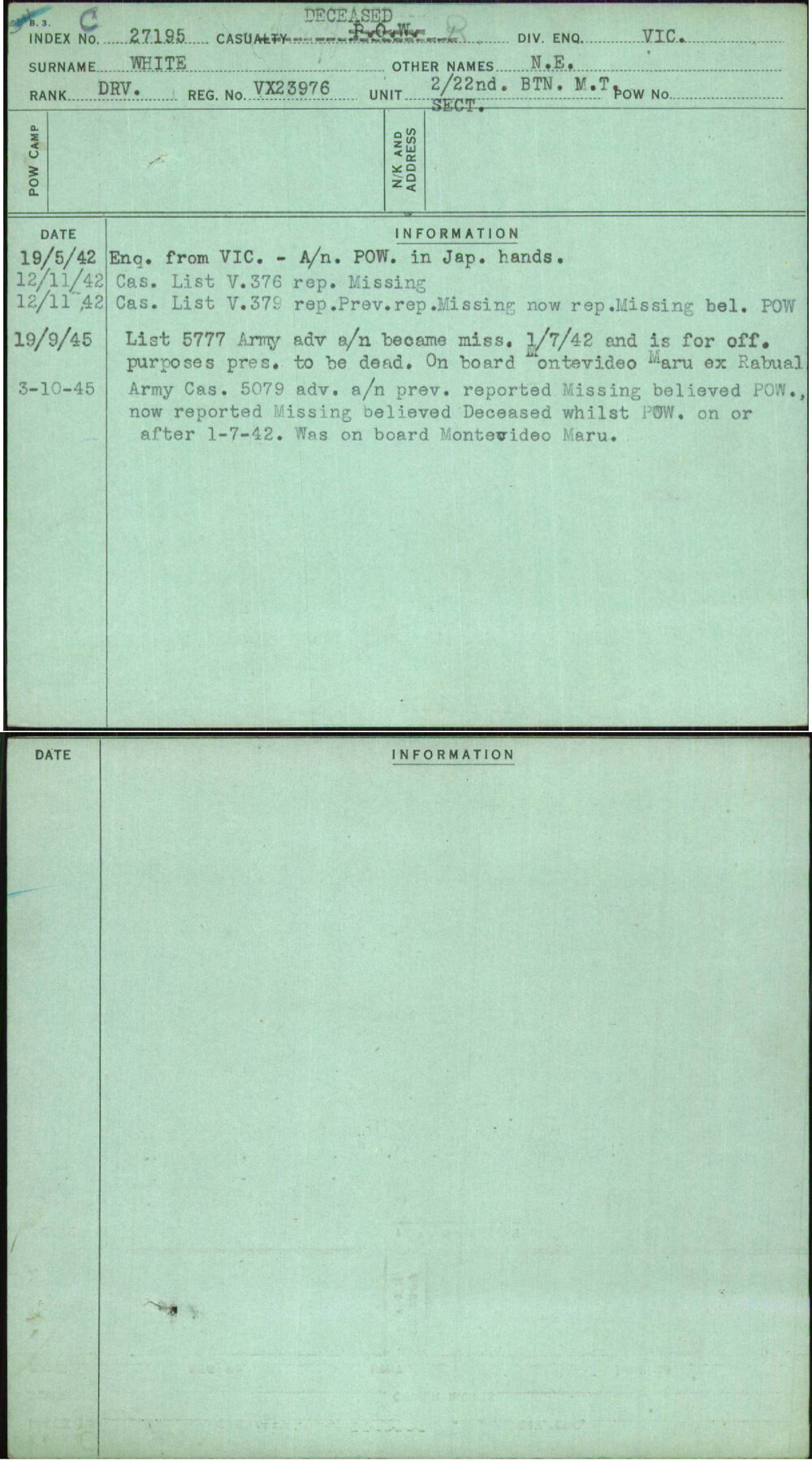 White, N E, VX23976
